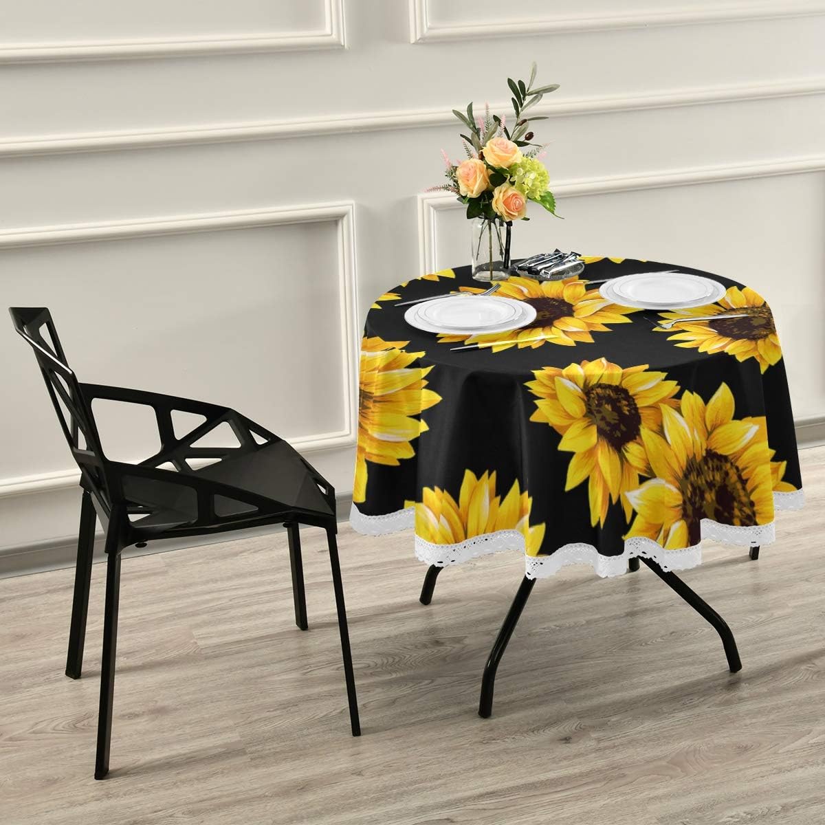 Crazy Deals Baofu Sunflower Round Tablecloth Polyester Circular Beautiful Table Cloth Water Resistant Spill Proof Large Colorful Vintage Table Cover for Dining Kitchen Party 60inch