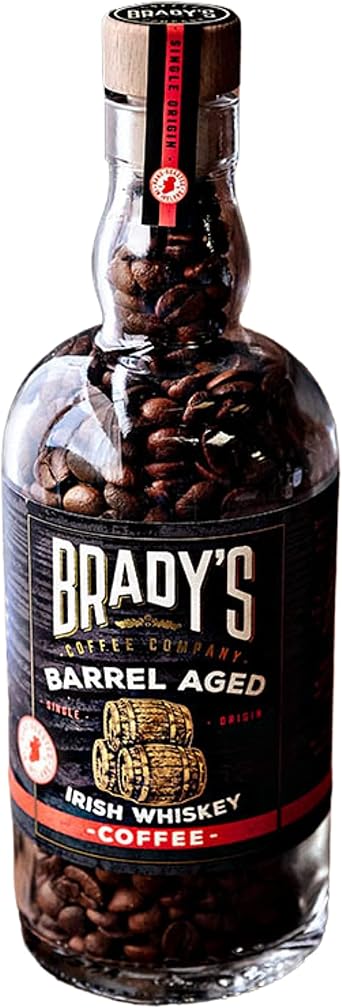 Brady's Irish Barrel Aged Whole Bean Coffee - 180g Hand Roasted Perfect After-Dinner - Vegan, Gluten-Free Speciality Coffee - Christmas & Father's Day Gift