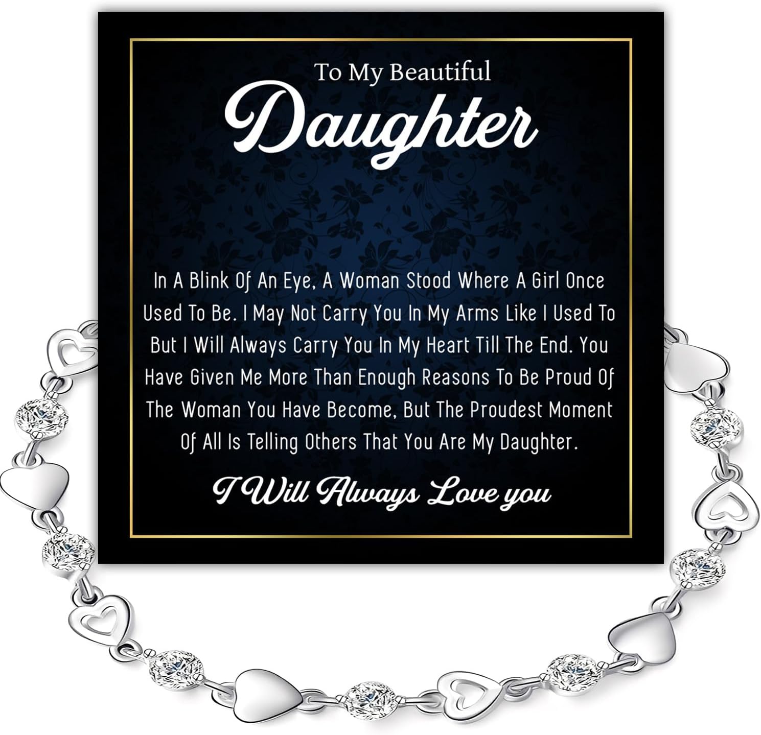 To My Beautiful Daughter Infinity Start Heart Bracelet From Mom & Dad | Heart Link Bracelet With Inspirational Message | Souvenirs Christmas Graduation Valentine Birthday Gifts For Daughter