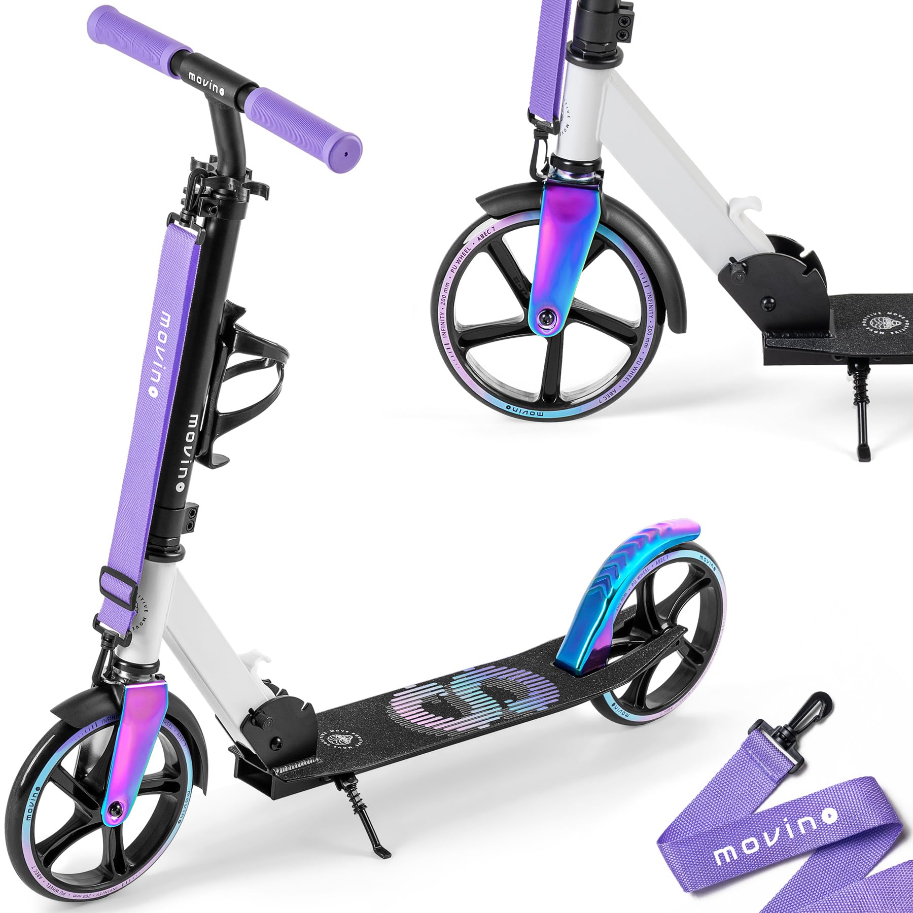 Movino Infinity Scooter for Kids and Adults, Foldable, 200 mm Large Wheels, Bottle Holder, Carrying Strap