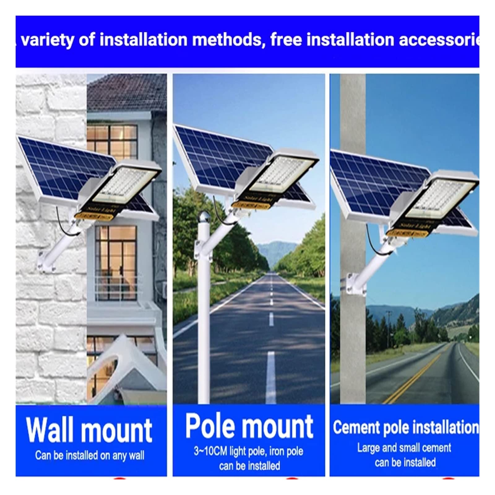 RéVerbèRes Solaires MenéS, 1500w Split Solaire Réverbère Extérieur En Aluminium Solaire Réverbère Jardin Lumière Du Soleil Maison Télécommande Étanche Mur Lampe RéVerbèRe De SéCurité Durable(1000W 179