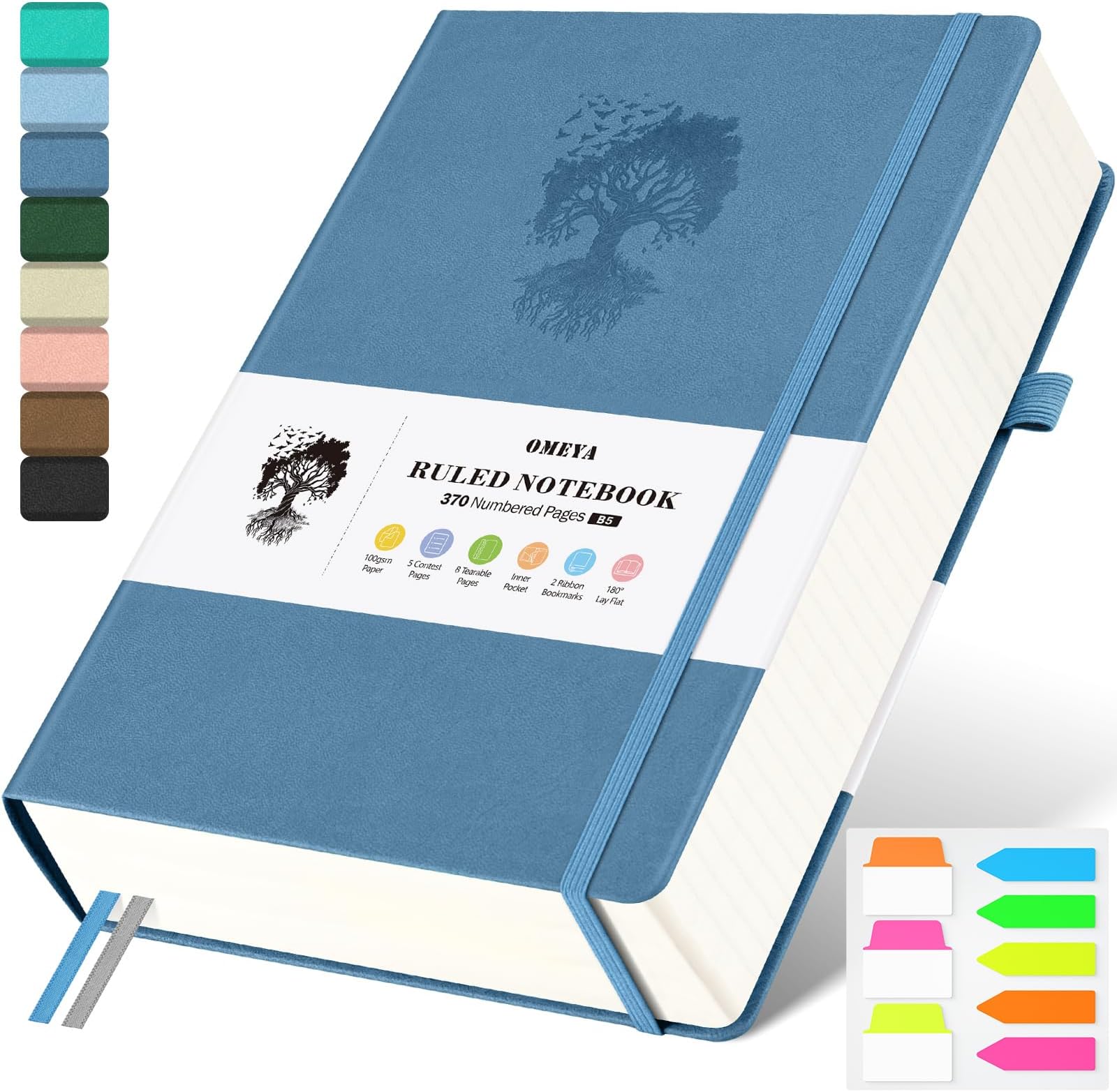 B5 Lined Journal Notebook, 370 Numbered Pages Thick Leather Journal for Writing, College Ruled Hardcover Notebook for Work with 100gsm Paper, Writing Journal for Women, Men (7.6" x 10.3" Deep Blue)