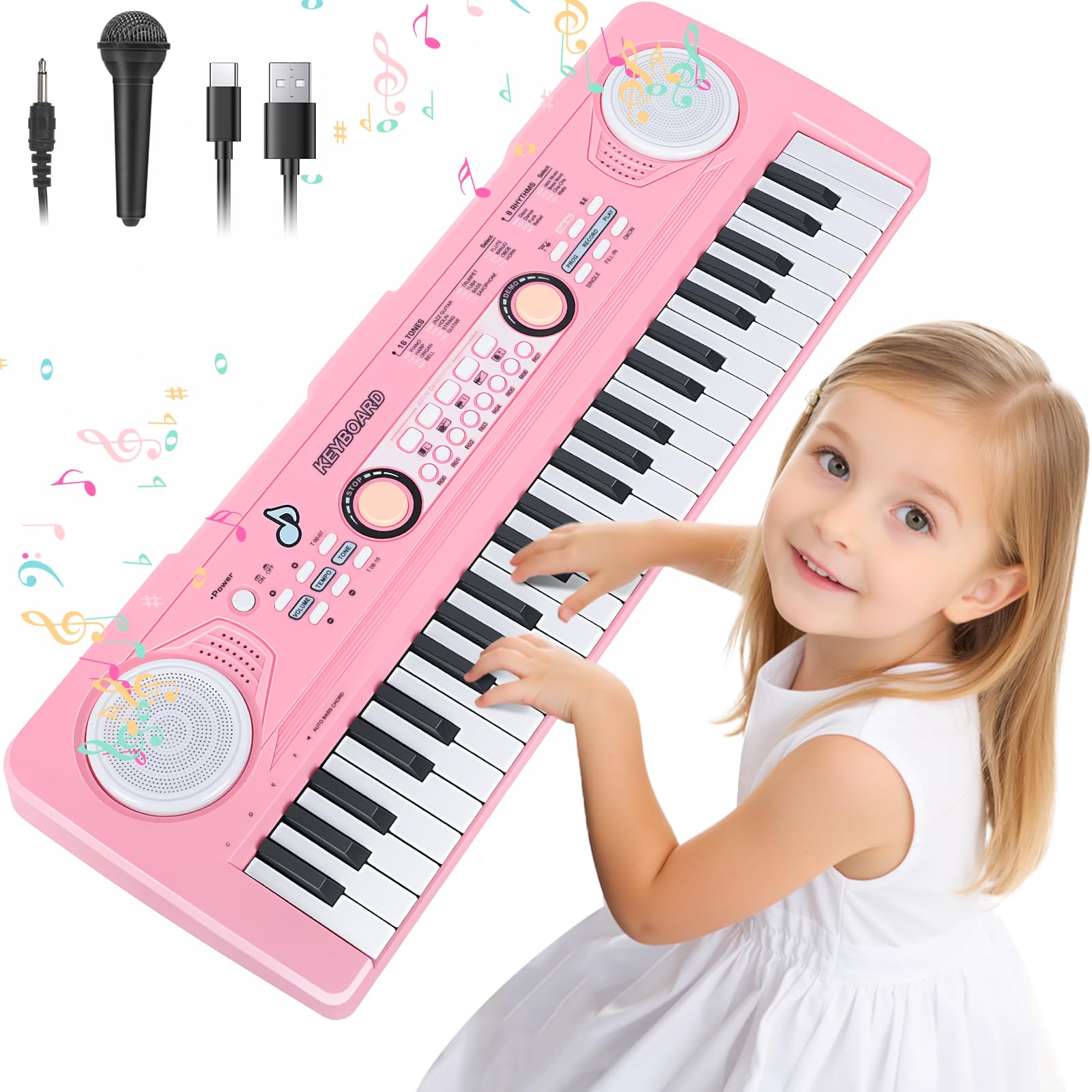 QiquBox 49 Keys Children's Piano Keyboard Toy with Microphone