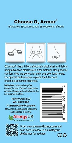 Miniatura 52 de O2 Armor Filtros de nariz para soldadores y alergias - Filtro de nariz para polvo - Filtros nasales para soldadura - Máscara de polvo de nariz
