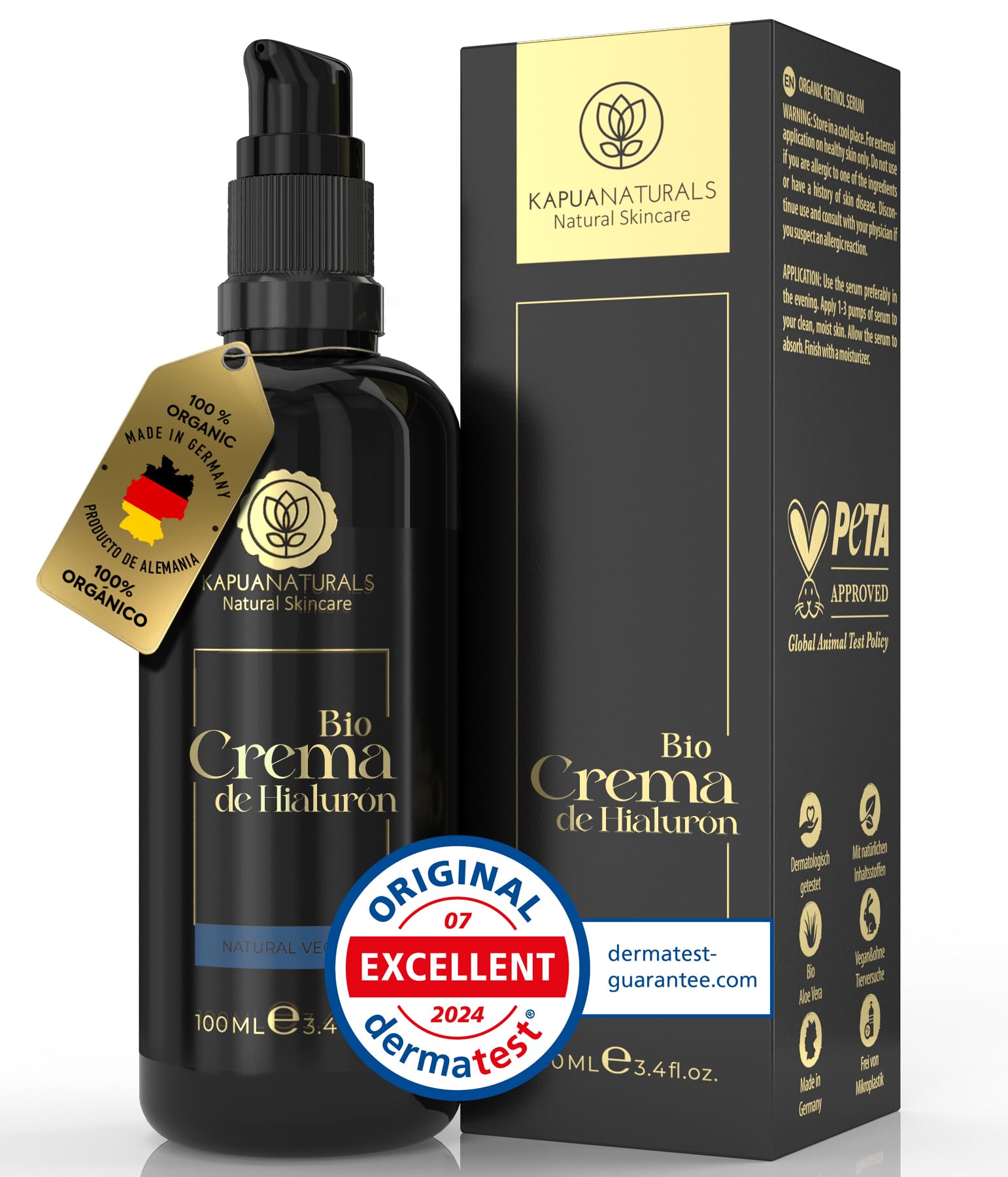 Crema Facial de Acido Hialuronico • 100ml • Crema Hidratante Facial • ORGÁNICA & VEGANO • Cosmética natural y sostenible • con Aloe Vera •Crema hidratante antiedad para hombres y mujeres
