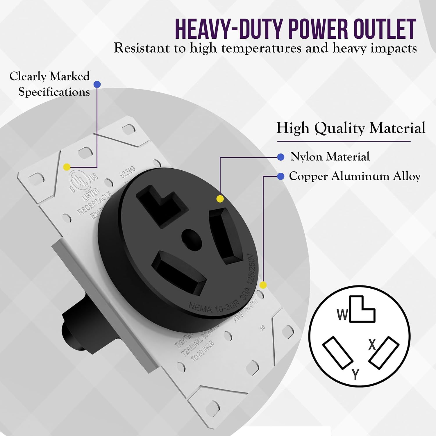 ENERLITES 30A Dryer Outlet, NEMA 10-30R, 125/250V, Black | 3-pole 3-wire, no ground contact, fits 10-8-6-4 AWG, indoor/outdoor, UL Listed