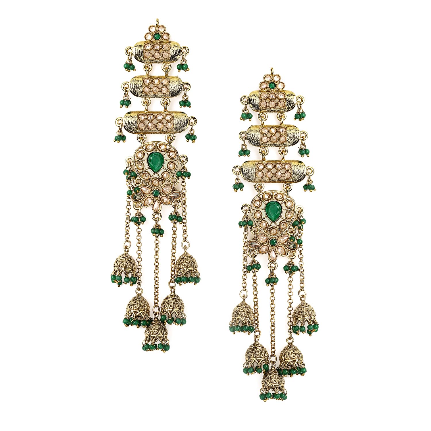rubans Long Jhumka Earrings with Ear Chain Pearl Beaded Traditional Wedding Jewellery Gift for Women & Girls-picture-0