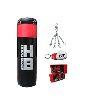 Hard Bodies Professional Synthetic Leather Punching Bag (Unfilled) (3.5 Feet / 42 Inches, Black with Red Strap)