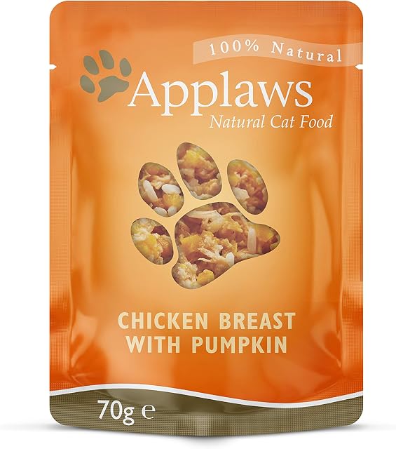 Applaws 100% Natural Wet Cat Food, Chicken Breast and Pumpkin in Broth 70g Pouch, 12x70g Pouches