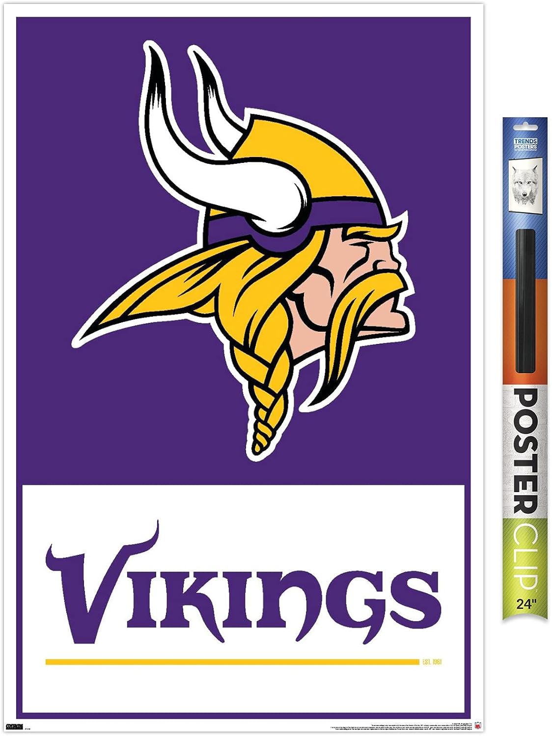 NFL Minnesota Vikings - Logo 21 Wall Poster, 22.4L" x 14.7W", White Framed Version