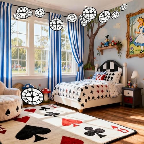 Miniatura 5 de 20 Pcs Wonderland Clock Banner Hanging Decor for Tea Partay, Christmas, Baby Shower & Birthday, Curious Clock Banner, Wonderland Party Decor