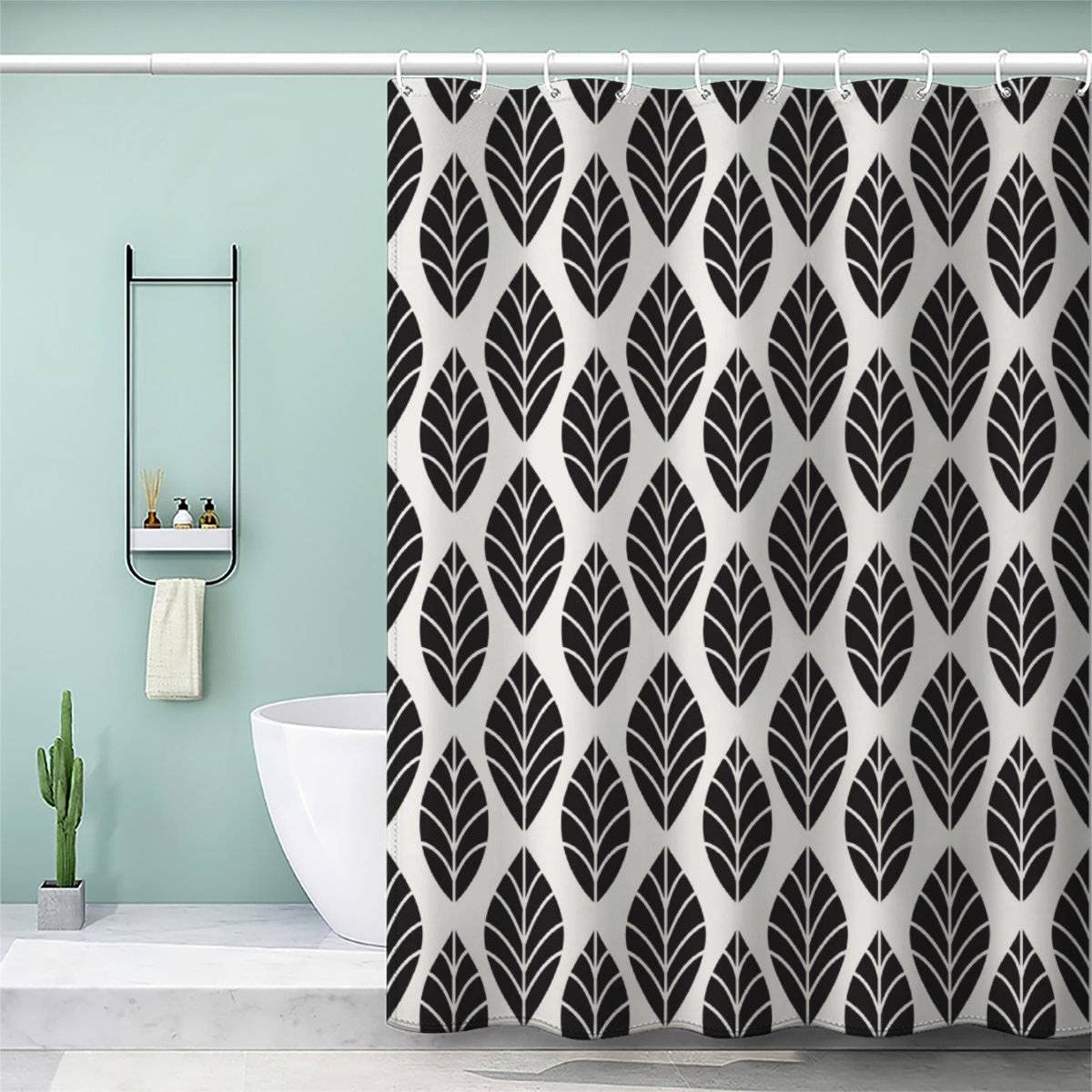 VASENA Geometric Flower Shower Curtain Kids Mould Mildew Resistant Waterproof Polyester Fabric Bathroom Curtains Black And White Abstract Shower Curtain with12 Hooks 120x180 cm