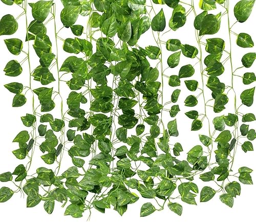 Miniatura 3 de Unilove Paquete de 12 enredaderas artificiales de 84 pies, hojas de hiedra artificial, plantas colgantes para dormitorio, oficina, decoración de