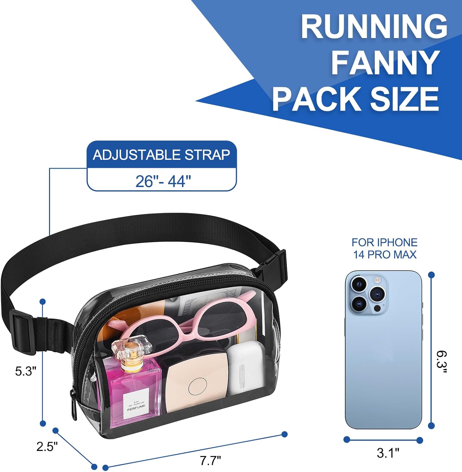 Clear Fanny Pack for Stadium Events Clear Belt Bag for Women Men for Concerts Sports Beach Hiking Cycling(Black) - Image 2