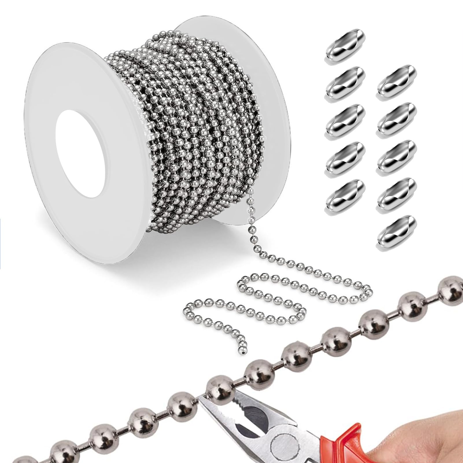 Cadena de bolas de 66 pies para diseño de joyas artesanales y reparación de persianas