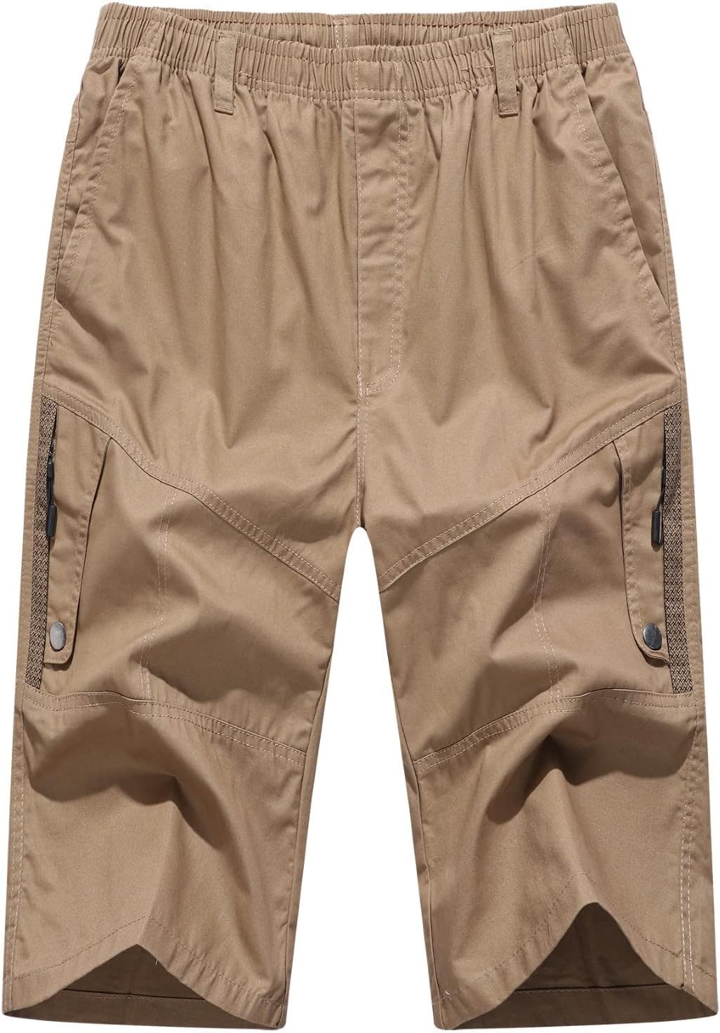 WUAI-Men Outdoors Cargo Shorts 3/4 Relaxed Fit Below Knee Multi-Pocket Capri Long Shorts Cotton Twill Beach Capri Pants