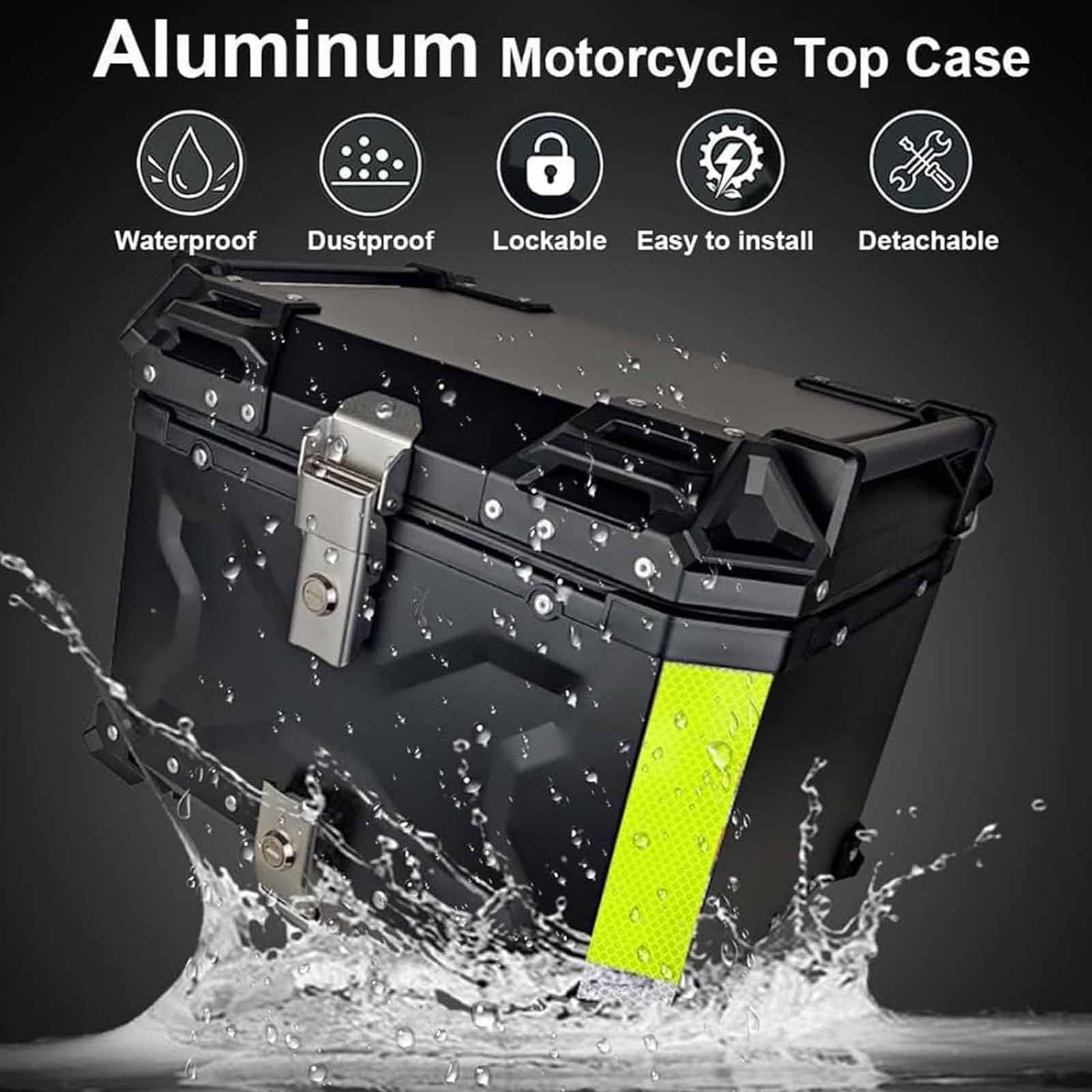 PixCy Top Case Moto Valise Moto en Aluminium Coffre De Moto étanche 28l 36l 45l 55l 65l 80l 100l Motocyclette Topcase pour Scooter Roller Moto Quad,Silver-80L