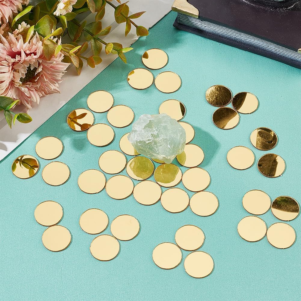 PH PandHall 100pcs Golden Round Mirrors for Crafts, 0.7 Inch Self Adhesive Acrylic Craft Mirror Circles Wall Stickers for DIY Projects Framing Decor