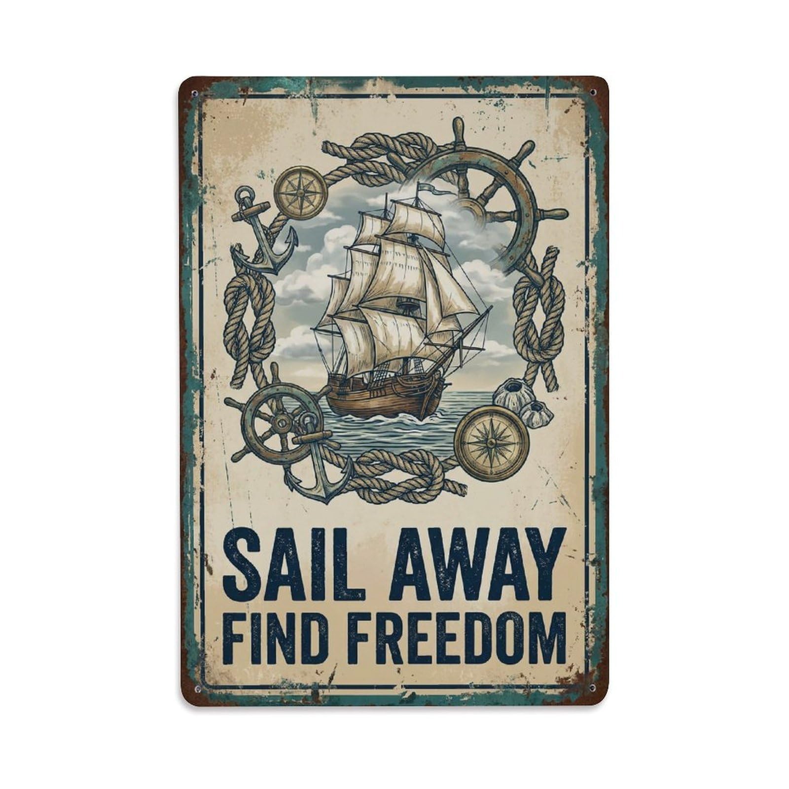 Sail Away Find Freedom Nautical Metal Tin Sign