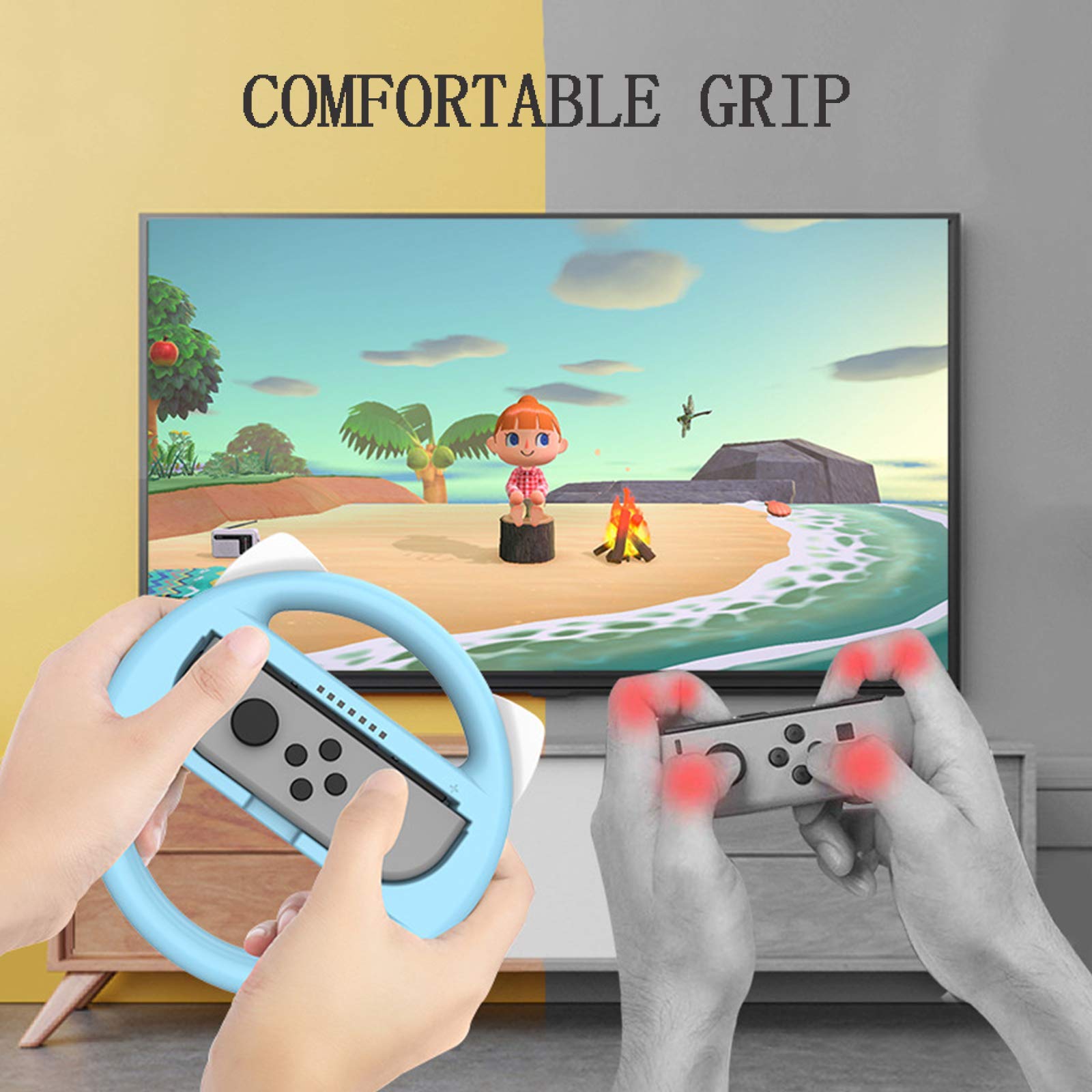 RajoNN Volanti con Impugnatura e Interruttore per Controller Joy-con per Nintendo Switch, Impugnatura Joy-con per Gioco Mario Kart/Kit di Accessori per Nintendo Switch (4 Confezioni Deluxe),