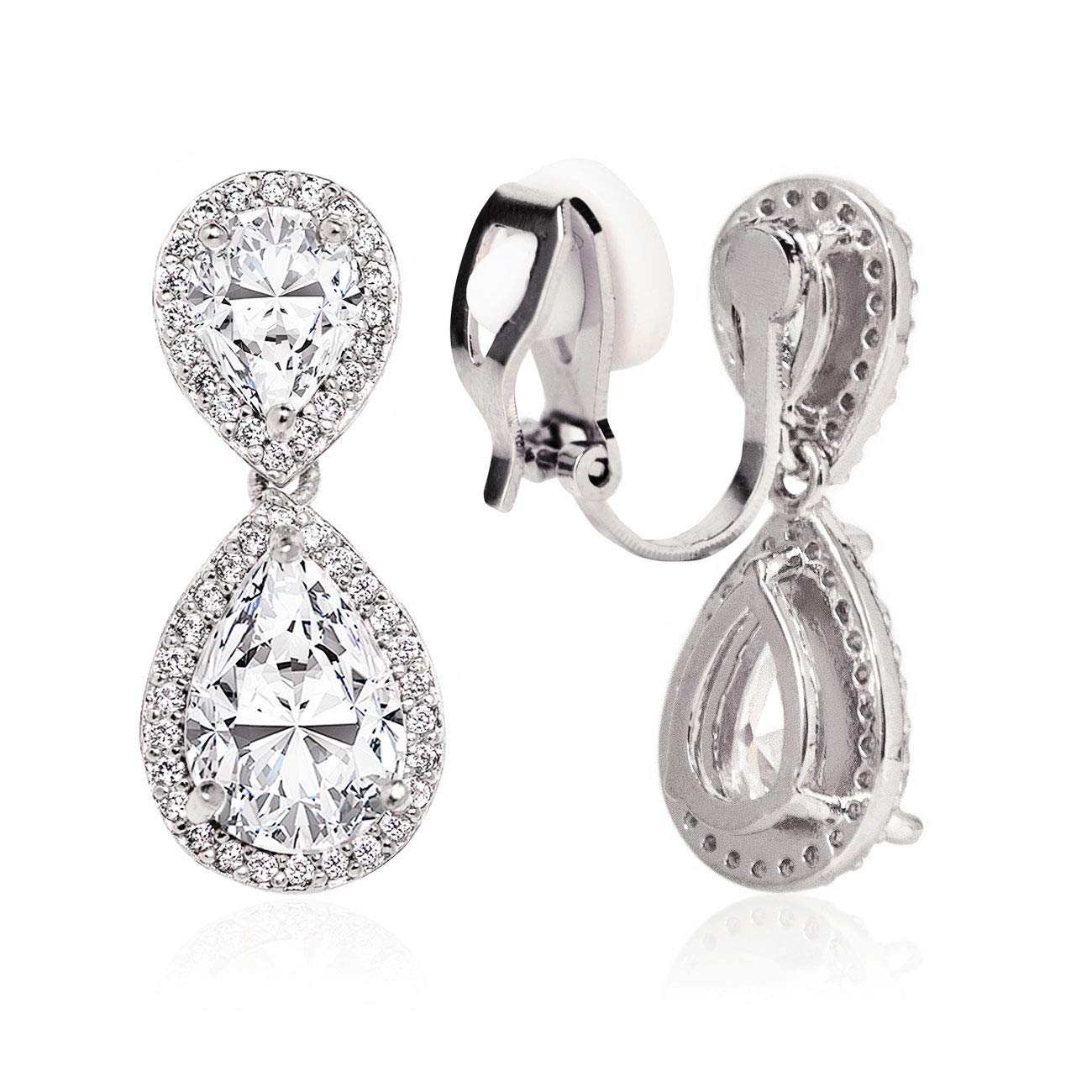 A+O Wedding Bridal Dangle Earrings or Clip on in Silver, Gold, Rose Gold