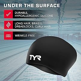 TYR Adult Long Hair Silicone Wrinkle Free Swim Cap for Braids, Dreadlocks, Streamlined Swim, Hair Protection
