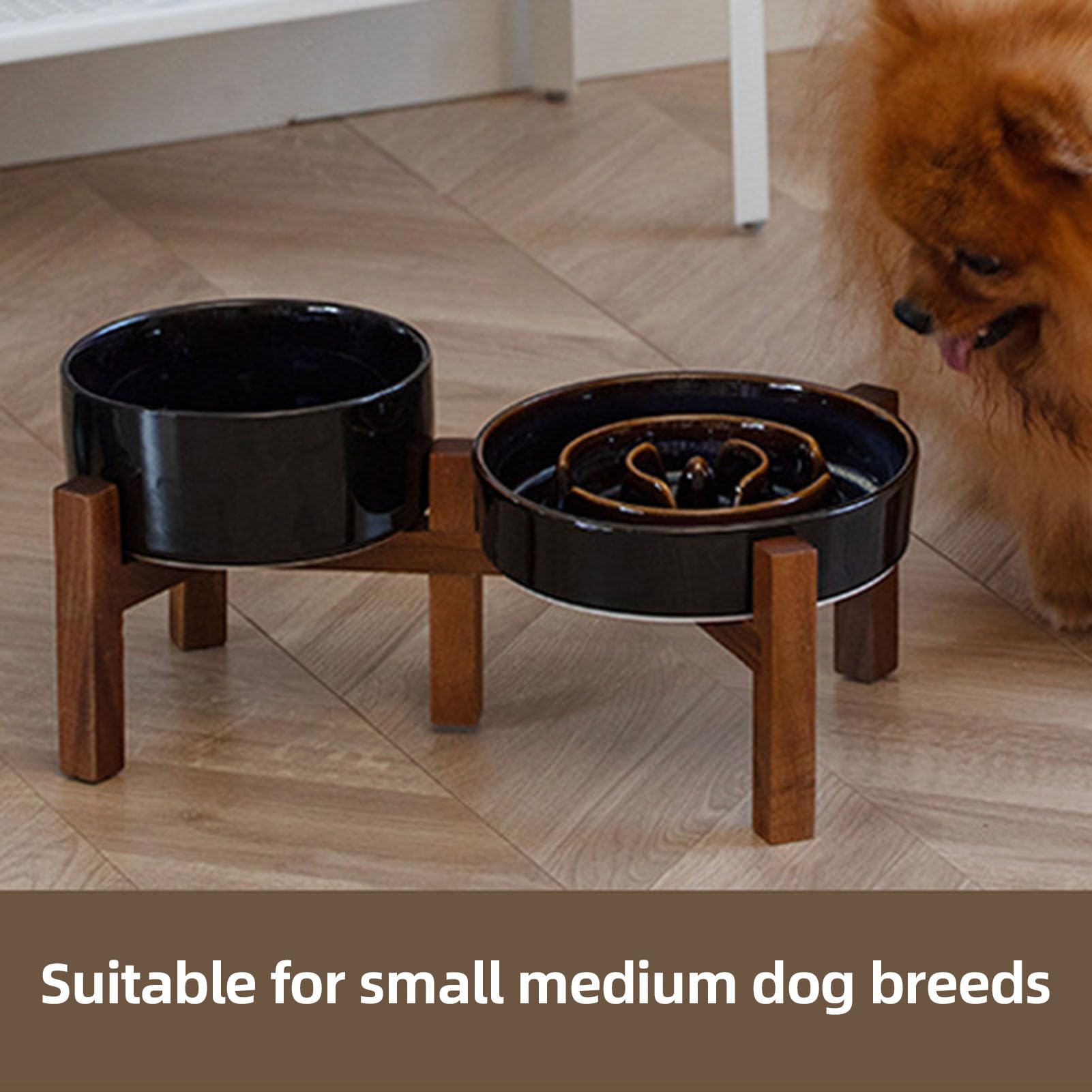 Cuenco de Cerámica para Gatos con Comedero Lento con Base de Madera Elevada, Comedero Elevado para Gatos Antideslizante y Fácil de Limpiar para Comida Seca y Húmeda (I. 1 Yen + h. AIN bul)