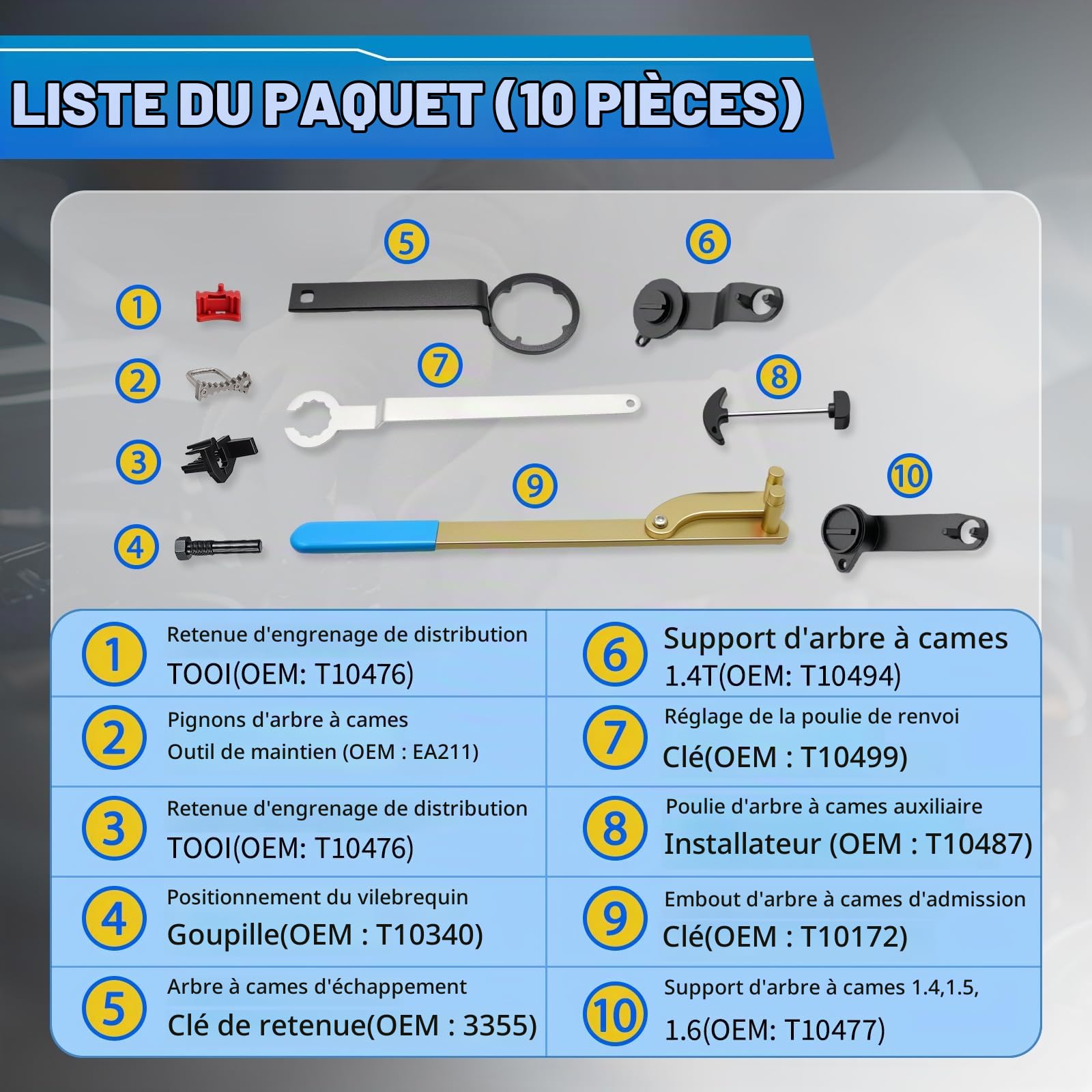 RUIZHI 10 kit Outils de Calage de Distribution pour VAG EA211 1.0, 1.2, 1.4, 1.6L FSI TSI TFSI, pour VW, pour Audi A3, pour Golf VII, pour Jetta, pour Skoda Octavia, T10340, T10476, T10477,