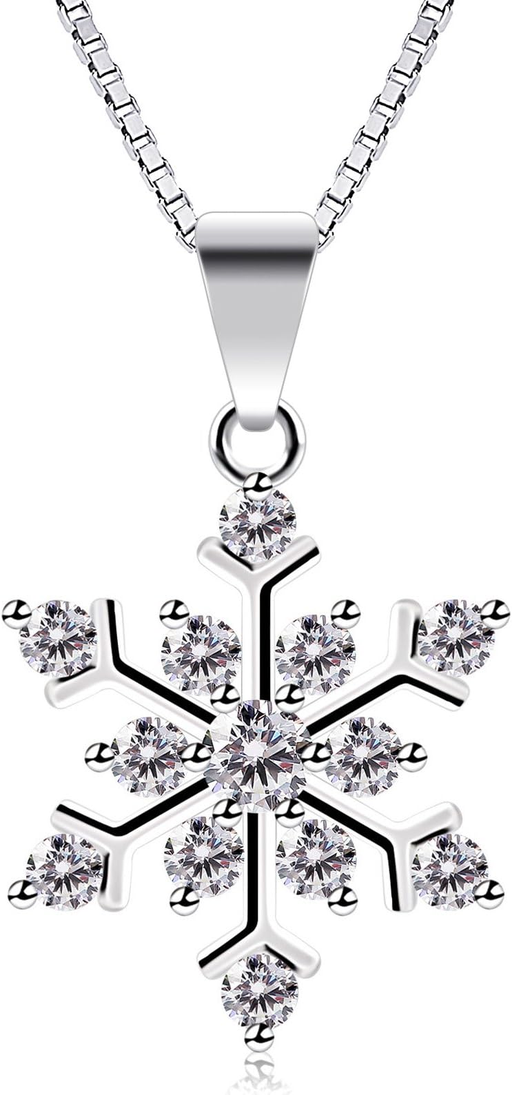 B.Catcher Snowflake Necklace Jewellery for Women, Sterling Silver Sparking Cubic Zirconia Snowflake Pendant Necklace, 18''