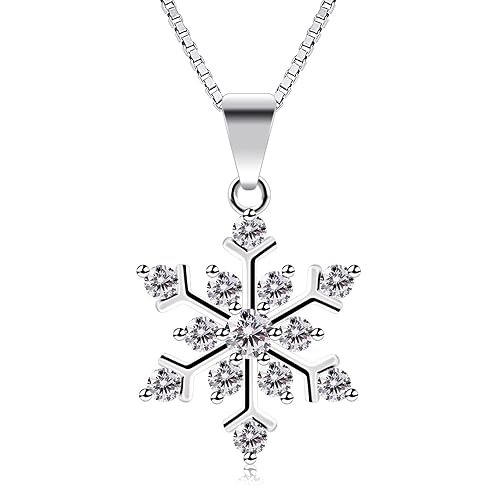 B.Catcher Snowflake Neckalce, Sterling Silver Sparking Cubic Zirconia Snowflake Pendant Necklace, 18"