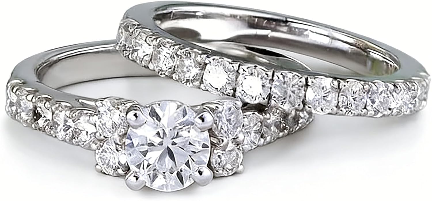 Mnyixsi Moissanite Wedding Ring Set for Women Round-Cut Clarity Sterling Silver Engagement Bridal Ring Set of 2PCS Bridal Ring Sets Emerald Cut CZ Engagement Rings Vintage Promise Rings Size 6