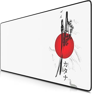 TITANWOLF Alfombrilla Gaming XXL para ratón 900x400, Mouse Pad - Precisión y Velocidad, Parte Inferior de Goma para una sujeción Estable, Antideslizante, Resistente al Agua, Motivo Japan Ink Swords,