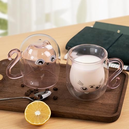 Miniatura 2 de Paquete familiar de 4 tazas de oso lindo oso de 8.5 onzas, taza de té de doble pared de vidrio con leche, taza con asa, taza de cerveza espresso