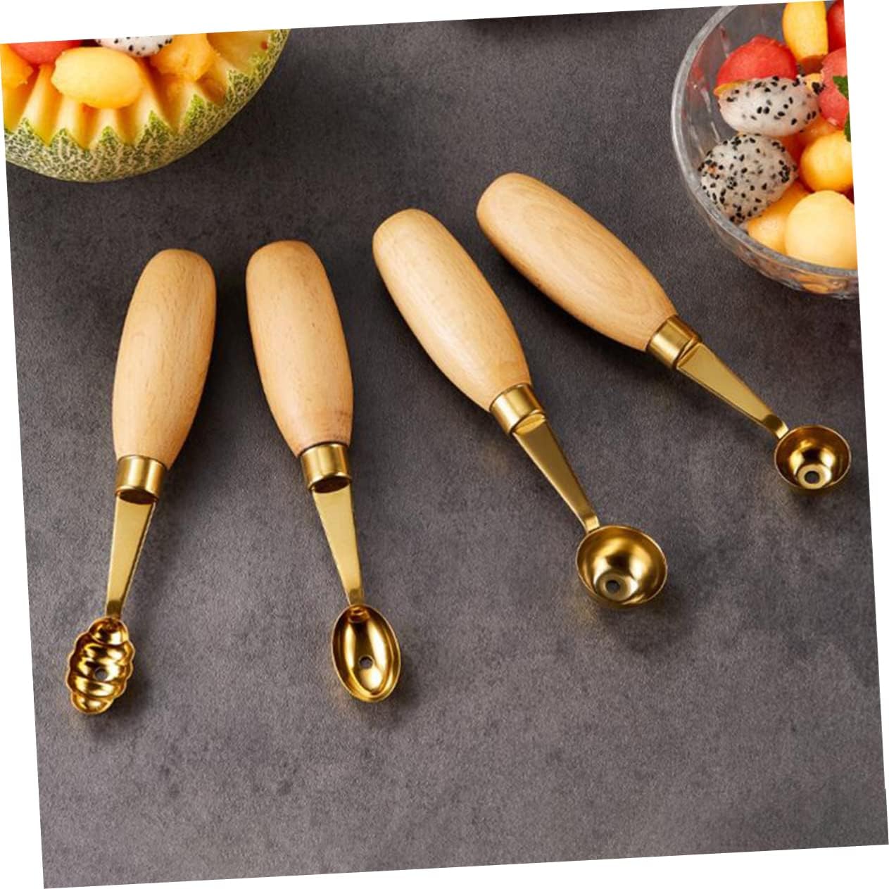 VICASKY 4Pcs Melon Ball Scoops Ergonomic Round Scooper for Ice Cream and Fruit Lightweight Dessert Spoon Tools for Evenly Sized Melon Balls and Ice Cream Scooping