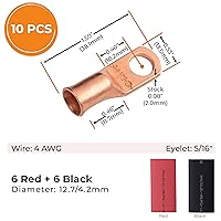 Vista 298 de SELTERM - 2 terminales de anillo resistentes para cable de batería, calibre 4 AWG, pernos de 3/8 pulgadas, terminales de calibre 4, ojales de cobre