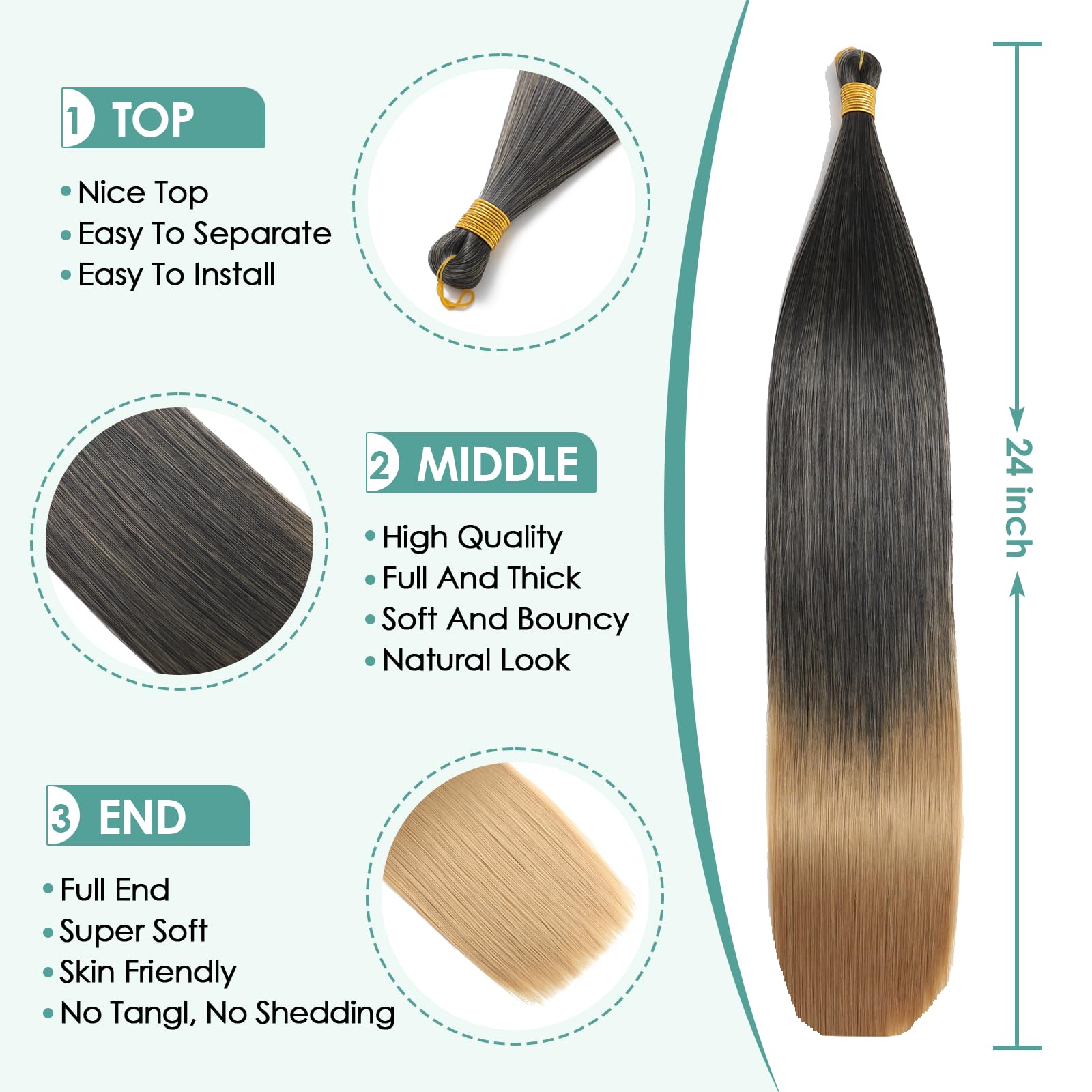 Locescsoc 28 Inch Straight Hair Extensions 150g 3 Packs Bone Straight Braiding Hair - Image 3