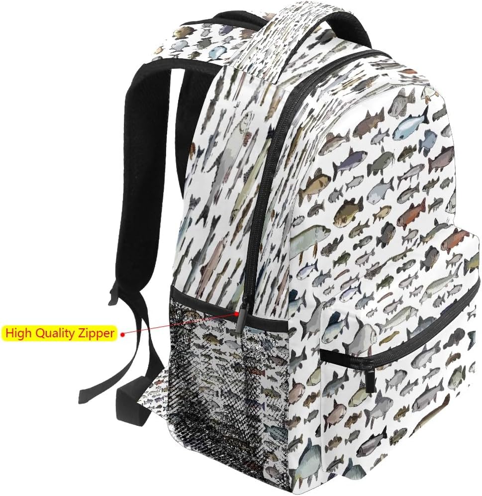 College Bookbag Fish School Bag Business Laptop Backpack Travel Hiking Daypack Large Diaper Bag for Adult Girls Boys