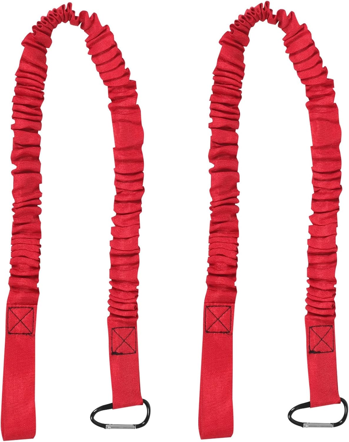2pcs Kayak Paddle Bungee Lanyard with Carabiner, Red Elastic