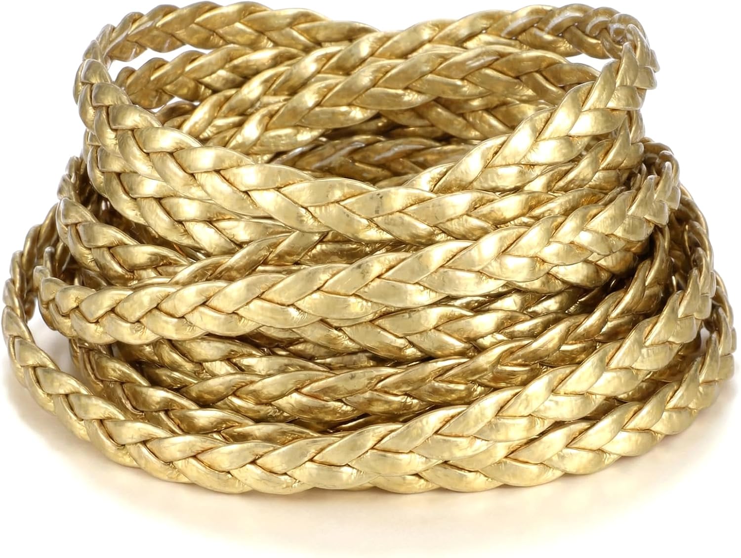5m Braided Leather Cord, 5mm Gold Rope, 2mm Thick Flat Folded Imitation Leather String Thread for DIY Crafts, Jewelry Making, Bracelets, Anklets, Chokers