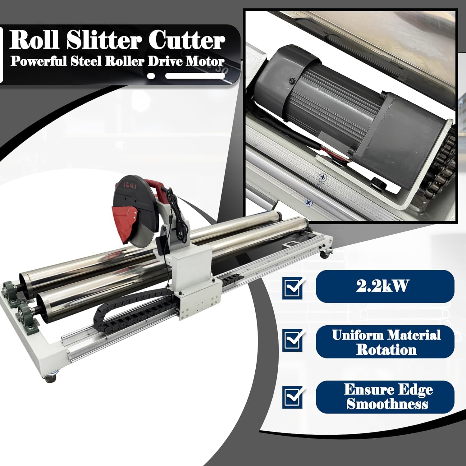 78.7" Industrial Roll Slitter Machine 1600RPM High-Speed Cutter for PVC/Leather/Non-Woven Fabric/Lightbox Cloth/Car Stickers, 2M Width Adjustable Commercial Slitting Machine 220V 1PH