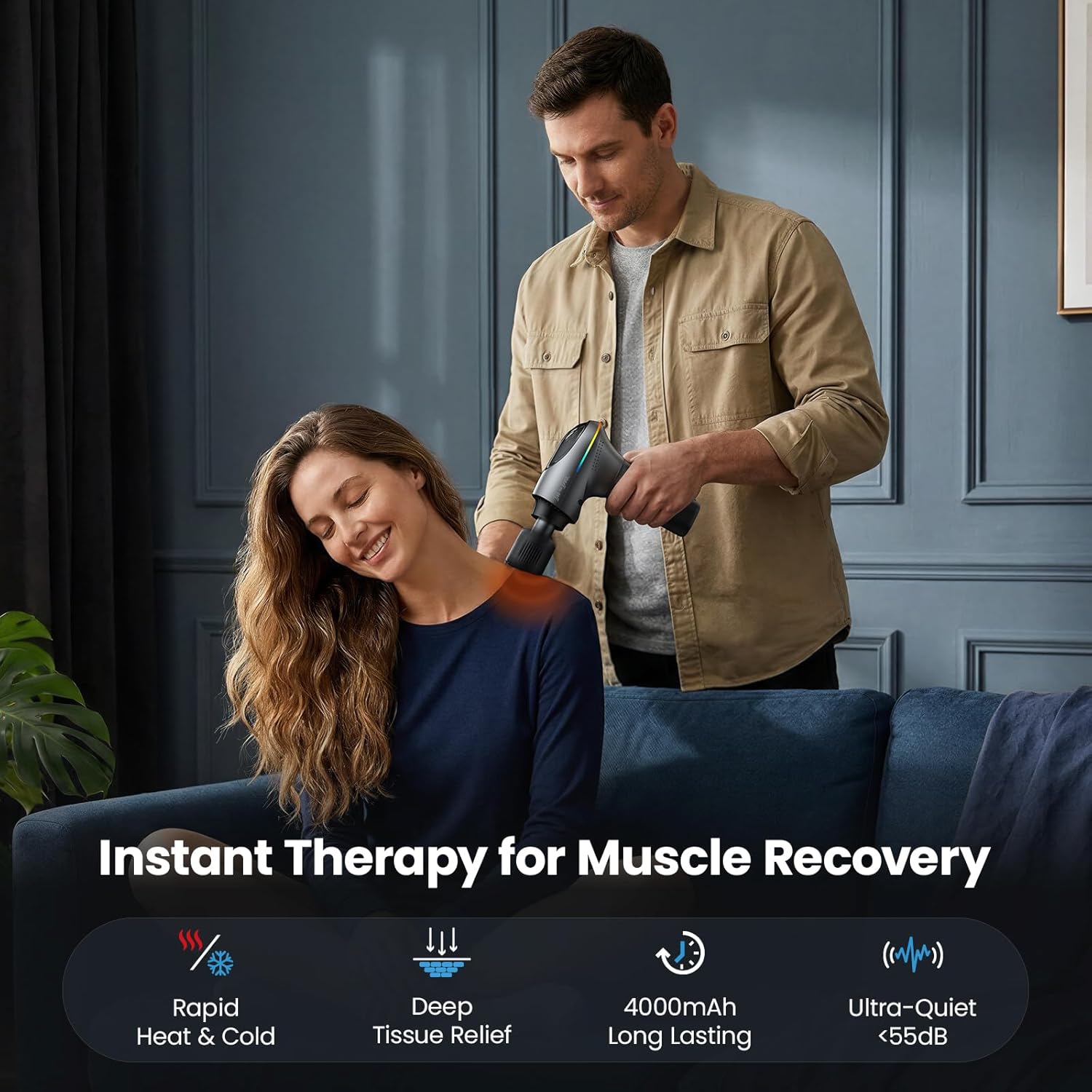 BOB AND BRAD A2 Pro Massage Gun with Heat & Cold Therapy, FSA-HSA Eligible, 10mm Deep Tissue Muscle Massager Gun for Back Pain Relief, 4000mAh Heated Percussion Massager with Force Sensor & Case