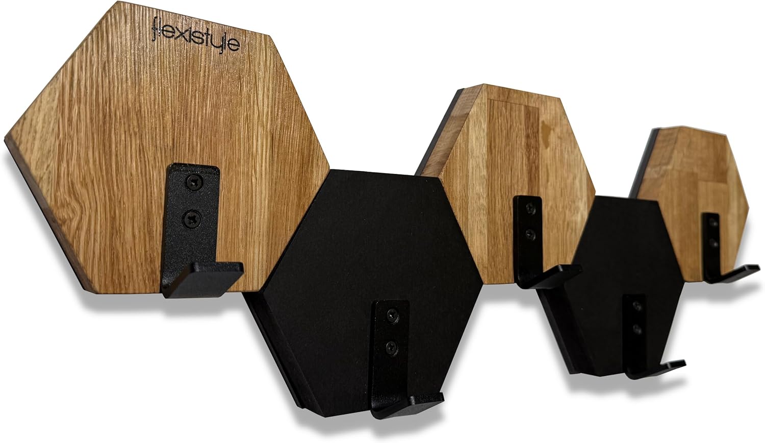 Hexagon Wall Coat Rack Wood Oak Black Design Modern Teenager's Room Bathroom Natural (Black/Oak, 56)