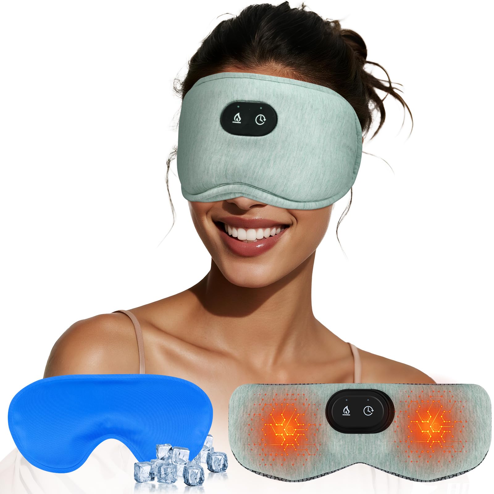 Detachable Heated Eye Mask Cordless Eye Mask for Dry Eyes Puffiness Algae Fiber Ultra-Soft Nose Bridge Light-Block for