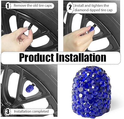 Miniatura 6 de Paquete de 4 tapas de válvula de neumático de automóvil, tapones de vástago de válvula de neumático de automóvil con diamantes de imitación,