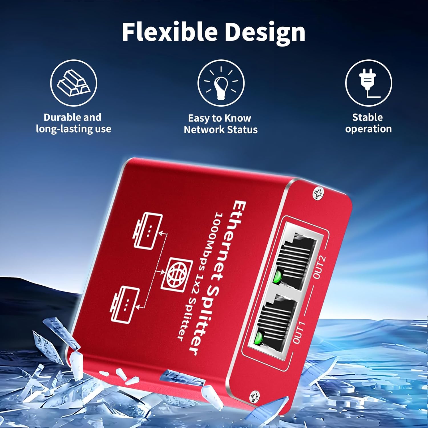 Goalake Ethernet Splitter 1 to 2 High Speed 1000Mbps, Gigabit Ethernet Splitter, LAN Splitter Dual LAN RJ45 Port Router Switch for Cat5/5e/6/7/8 Cable, IEEE 802.3 Compliant Plug and Play