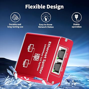 Goalake Ethernet Splitter 1 to 2 High Speed 1000Mbps, Gigabit Ethernet Splitter, LAN Splitter Dual LAN RJ45 Port Router Switch for Cat5/5e/6/7/8 Cable, IEEE 802.3 Compliant Plug and Play