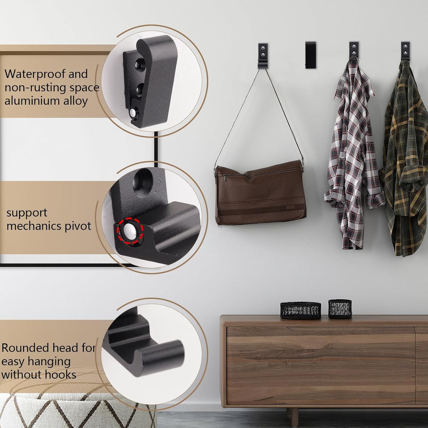 10 Pieces Aluminum Alloy Folding Coat Wall Hooks with Screw, Heavy Duty Foldable Flip Down Hook, Space-Saving Folding Wall Hanger for Hanging Towel Hat Backpack (Black) image 3