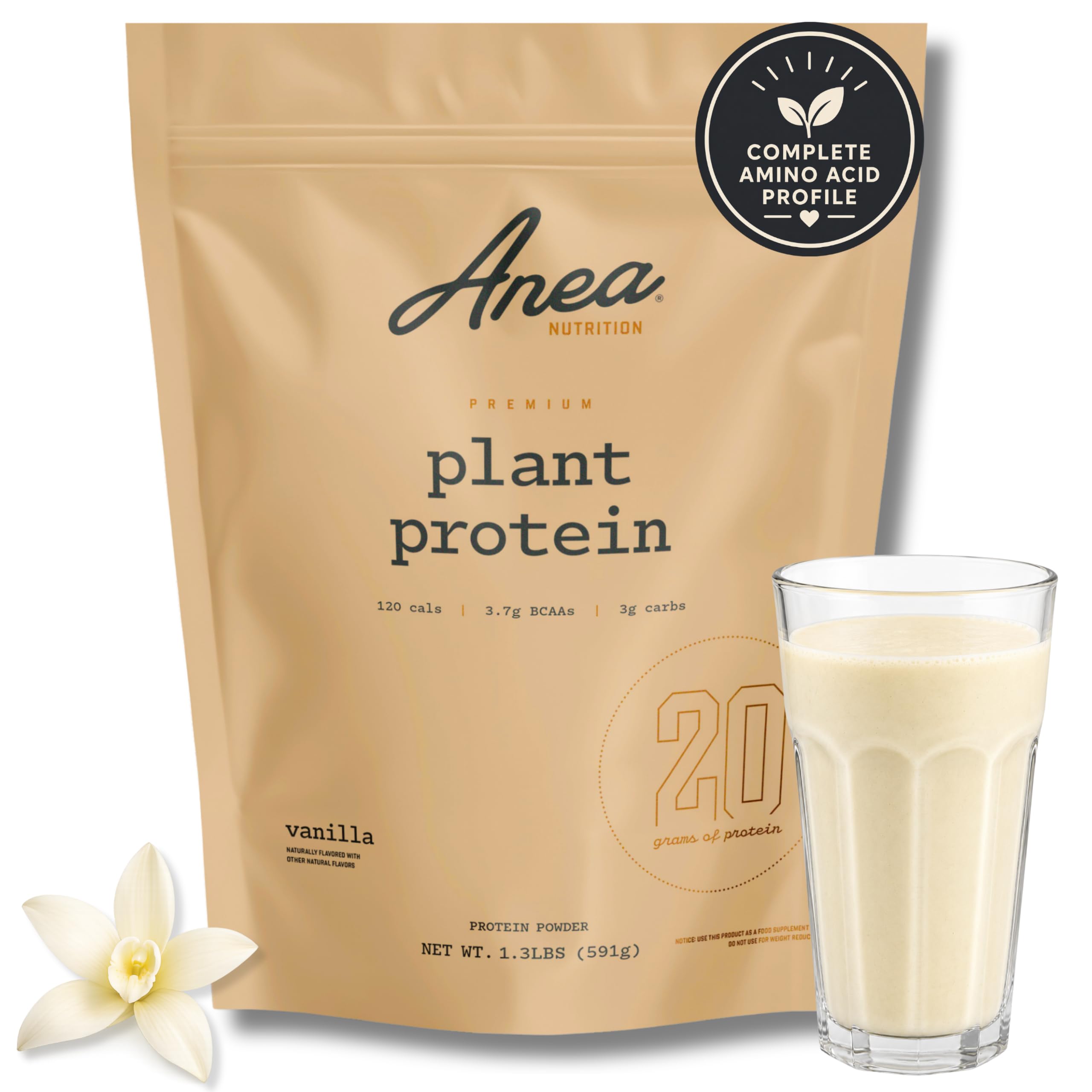 Anea Nutrition Proteína Vegetal em Pó de Ervilha, Baunilha, 20 g por porção, 20 porções