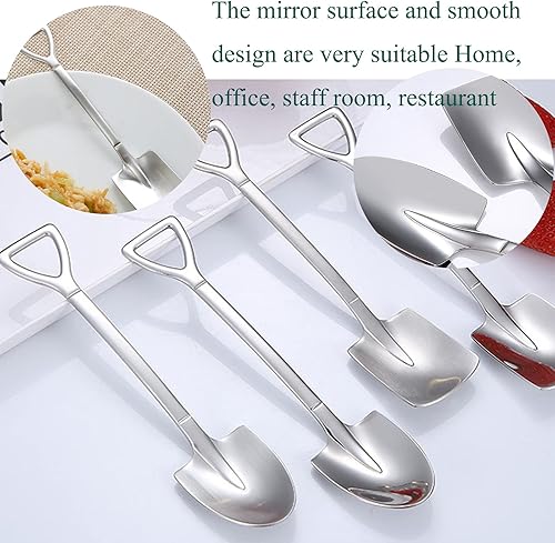 Miniatura 5 de 4 cucharas de acero inoxidable con forma de pala para café, té, azúcar, cuchara para revolver, pastel de postre, comida para gatos y perros