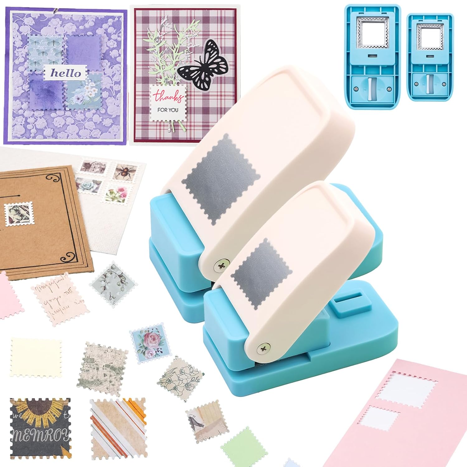 BAOFALI 2Pcs/Set Stamp Puncher 1x1inch &1.5x1.5inch Large Square Postage Stamp Punch |Stamp Hole Puncher| Lever Action Paper Punches for Crafting Scrapbooking DIY Card Making Arts Crafts Supplies